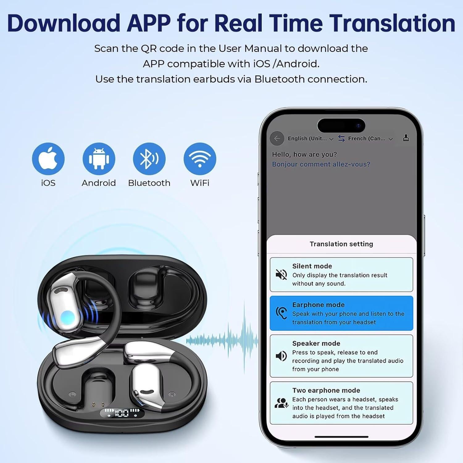 Auriculares de Traducción AI SENPUKI Bluetooth 144 Idiomas