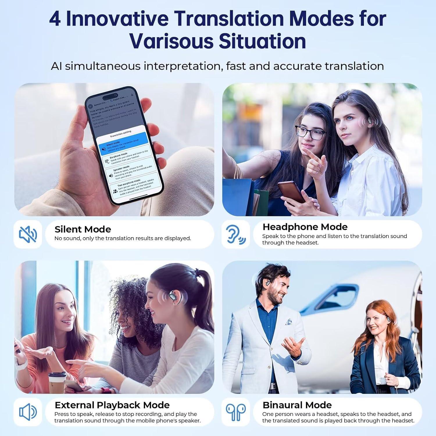 Auriculares de Traducción AI SENPUKI Bluetooth 144 Idiomas