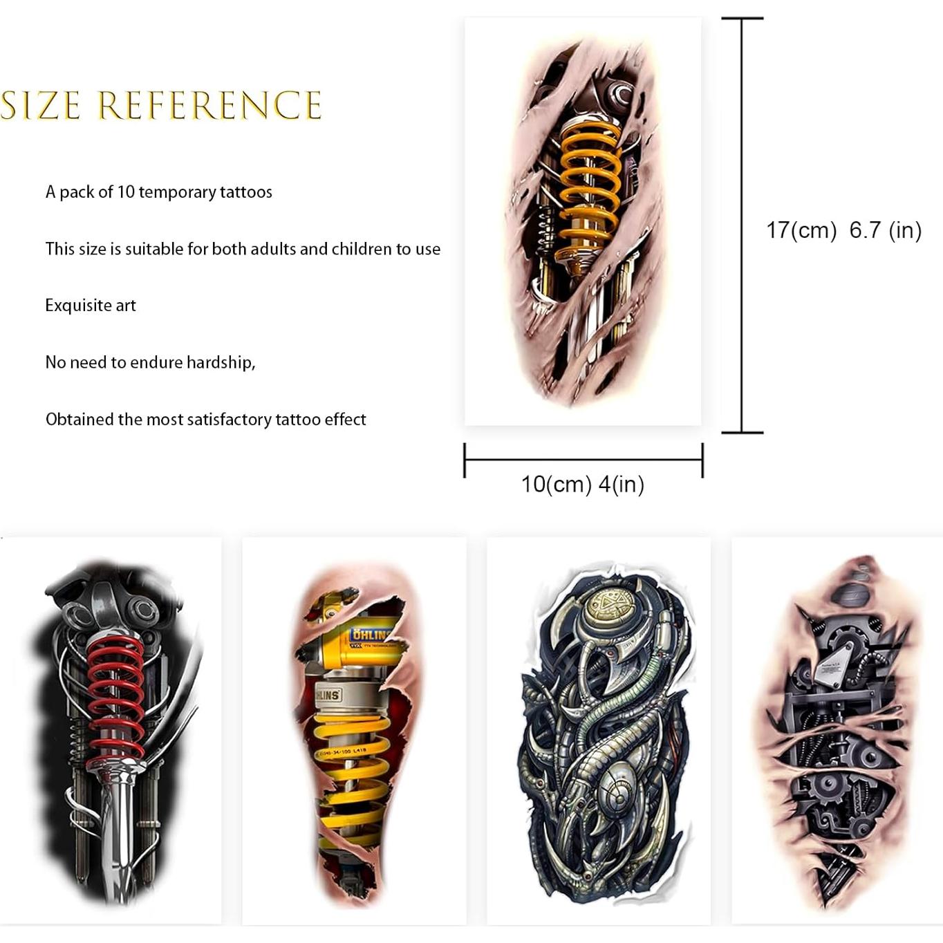 Tatuajes Temporales 3D Mecánicos Roarhowl - Diseño Único