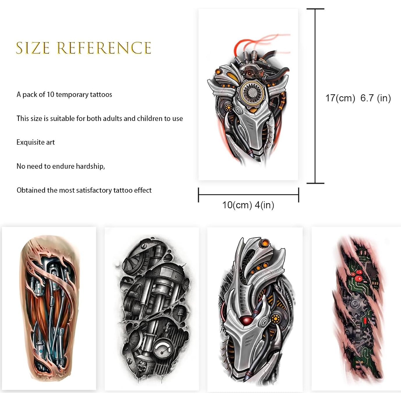 Tatuajes Temporales 3D Mecánicos Roarhowl - Diseño Único