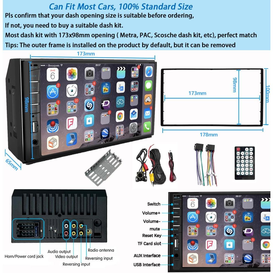 Estéreo de Coche Naifay Doble Din 7" MP5 Bluetooth con Cámara