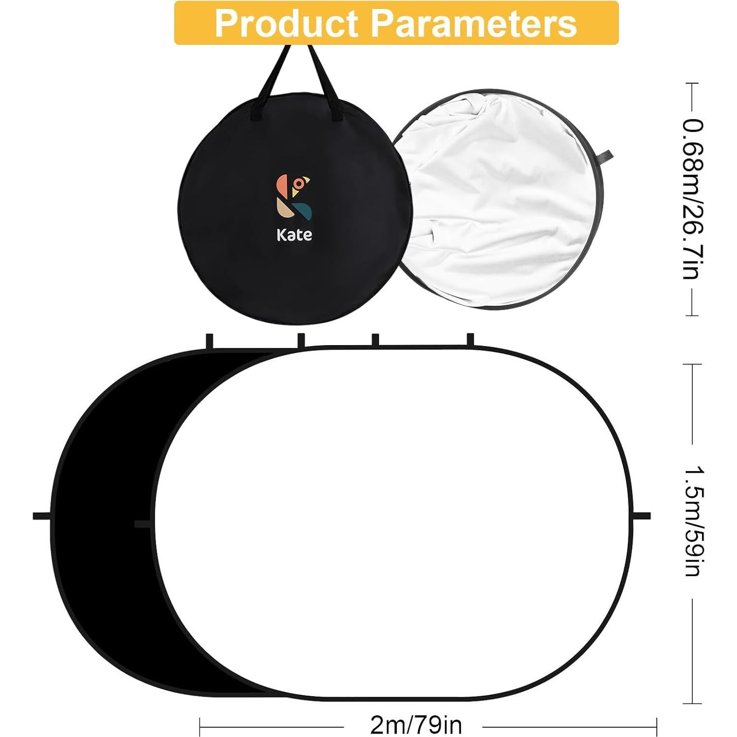 Fondo Colapsable Kate 1.5x2m Negro/Blanco para Fotografía