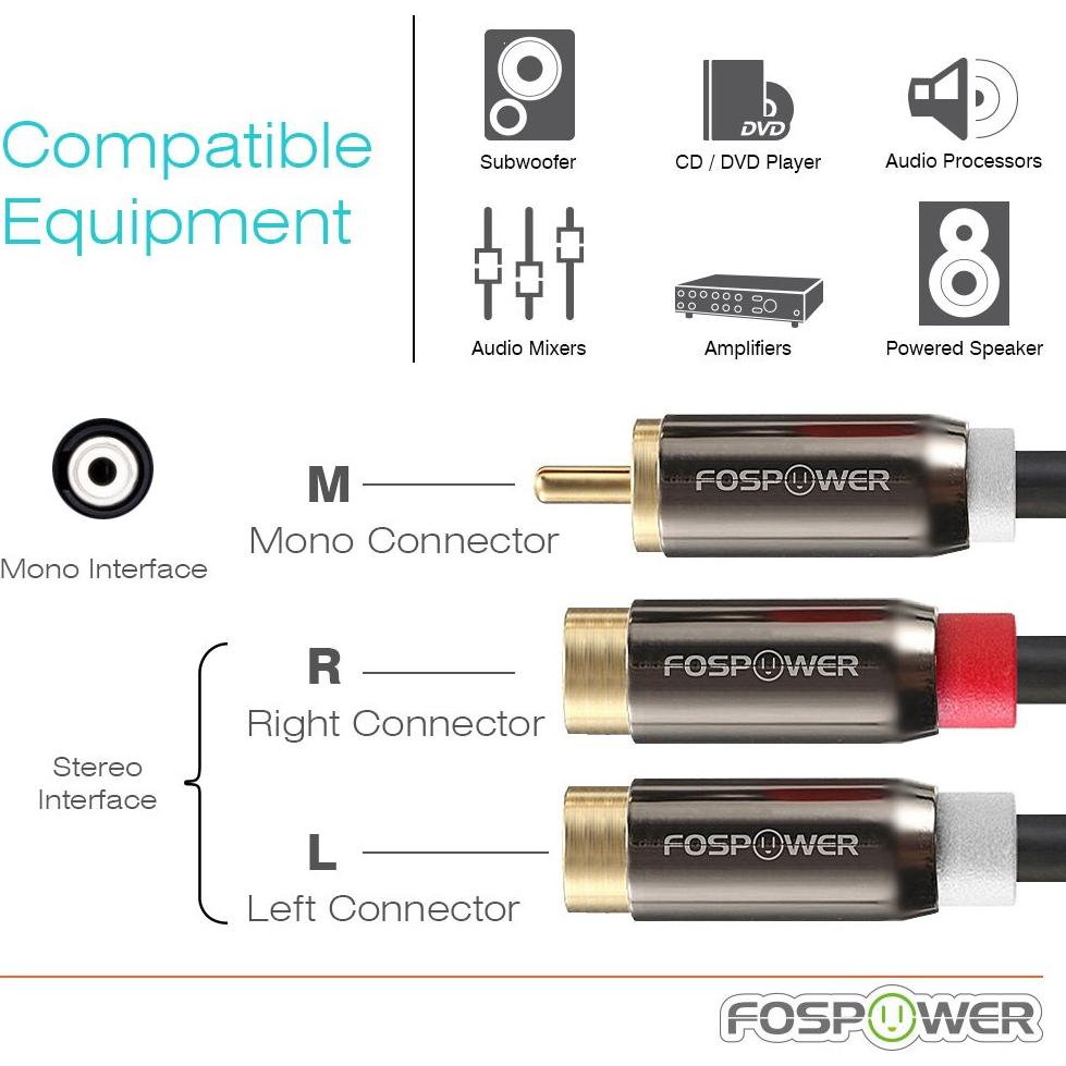FosPower Adaptador Y RCA Macho a 2 Hembras Audio Estéreo