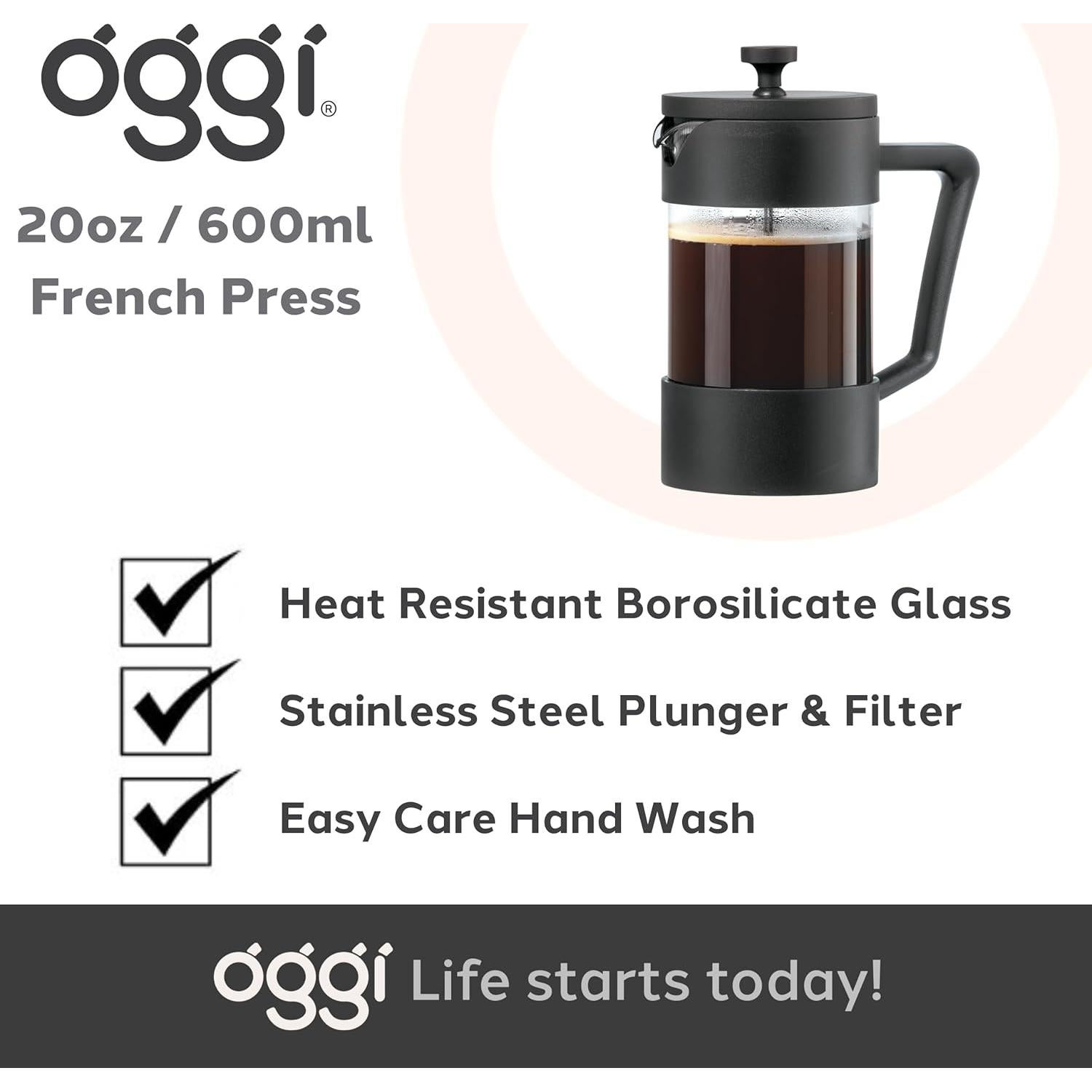 Prensa Francesa Oggi de Vidrio Borosilicato 5 Tazas - Cafetera Manual