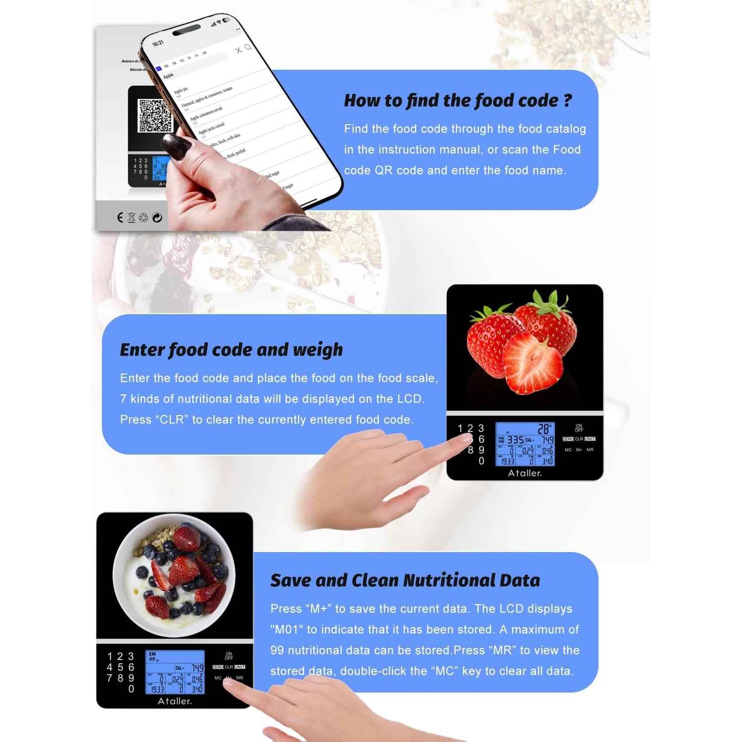 Báscula de Cocina Digital Ataller con Calculadora Nutricional 5kg