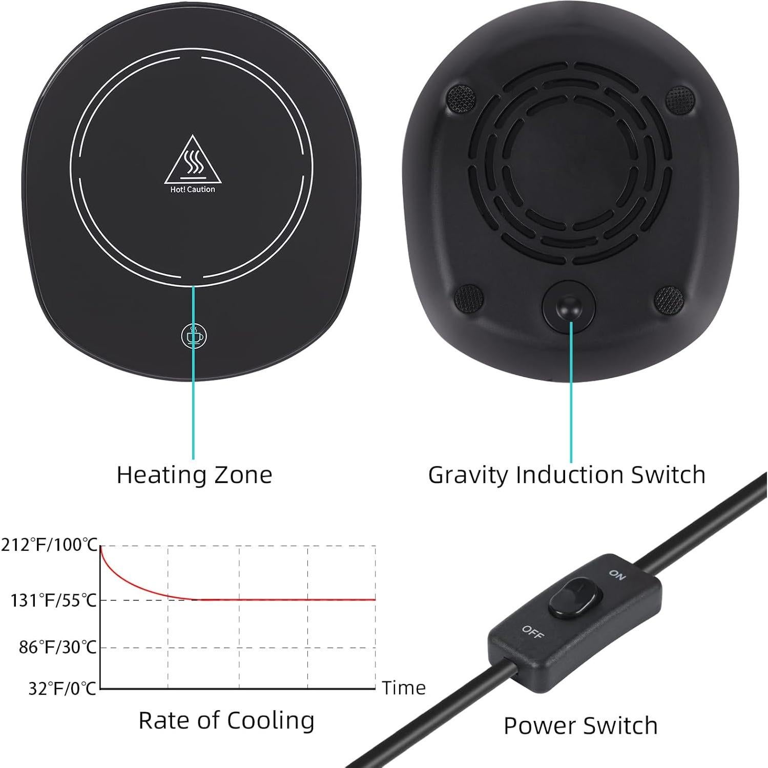 Calentador de Tazas LONID con Taza Cerámica 430ml Negro