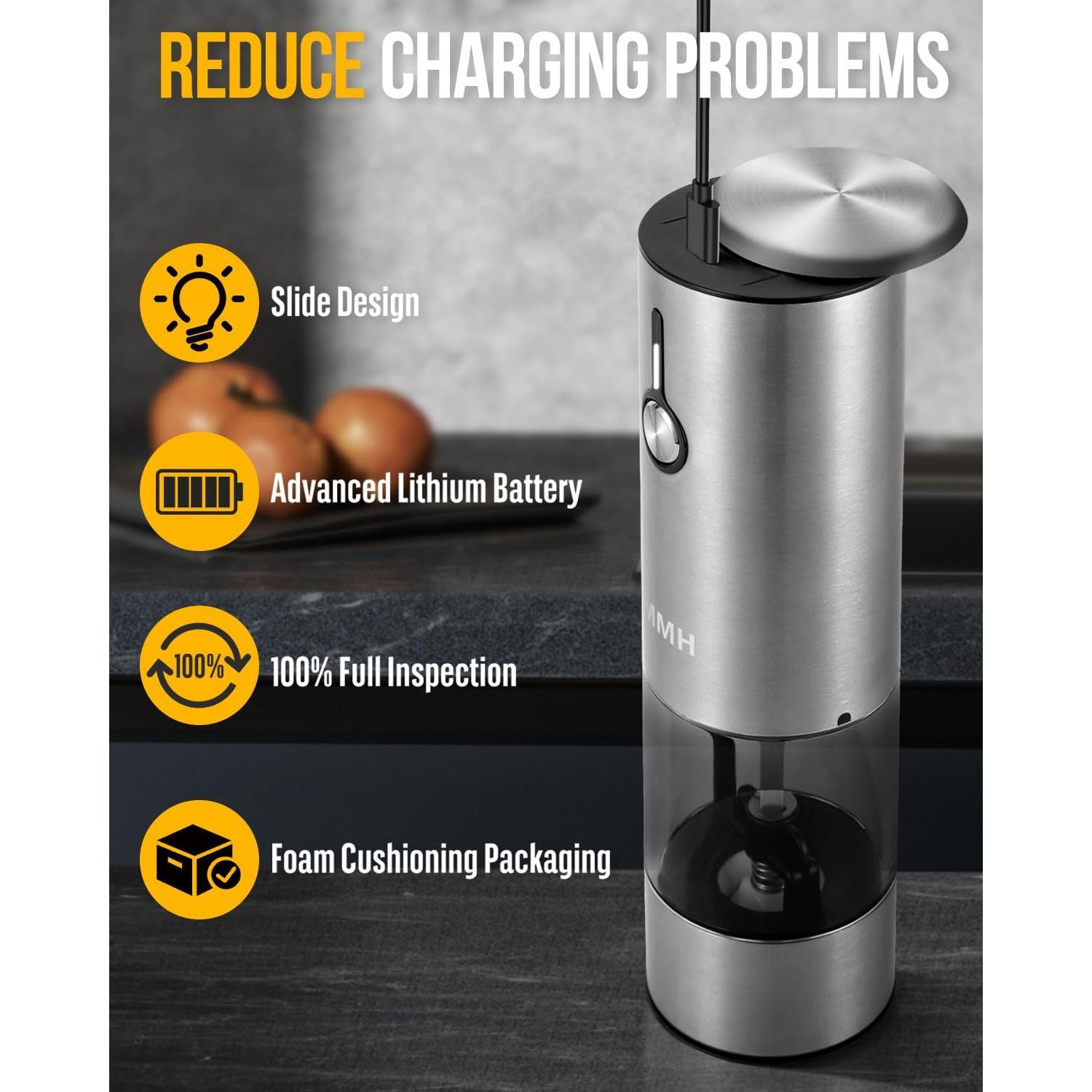 Molinillo Eléctrico de Sal y Pimienta MMH, Acero Inoxidable, 6 Niveles