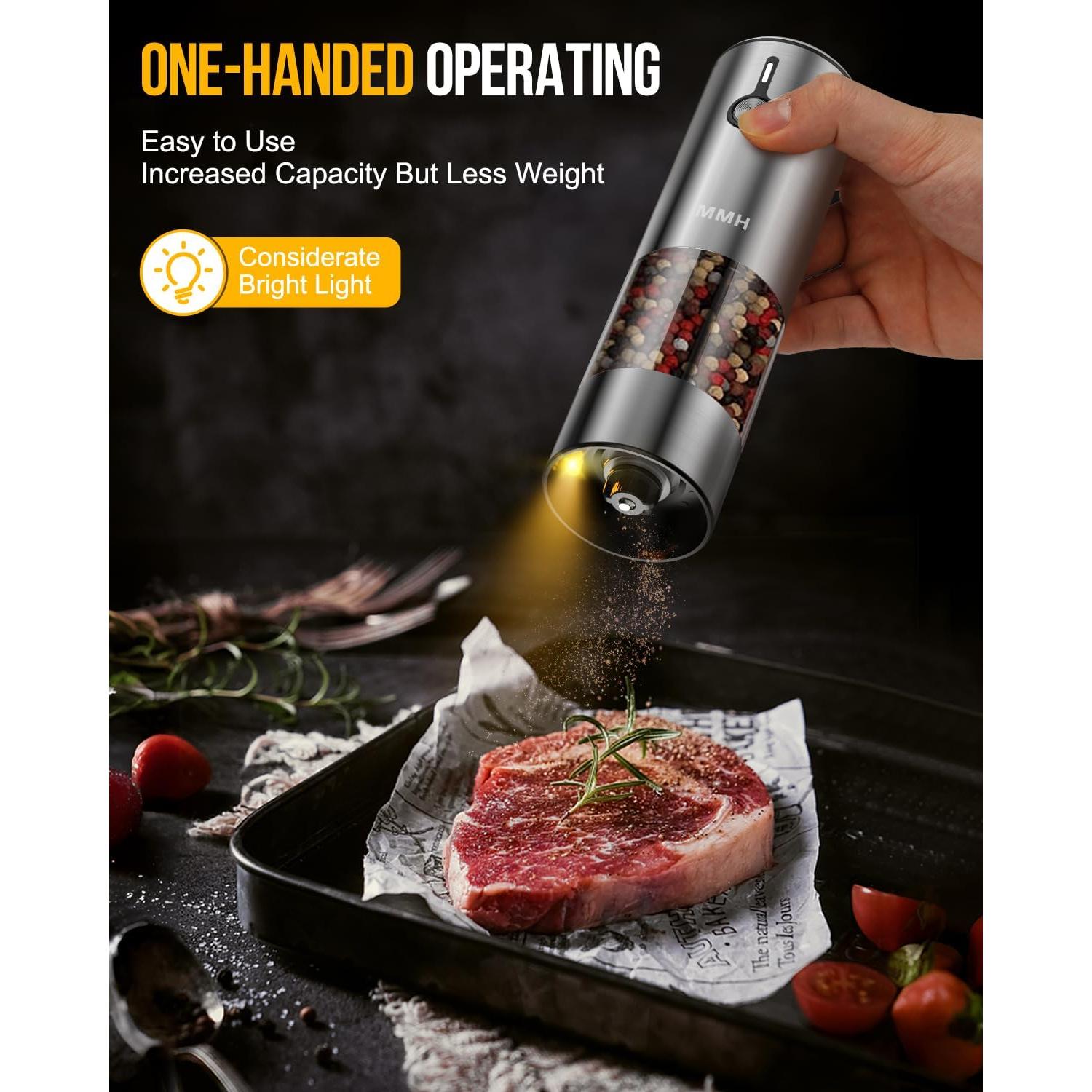 Molinillo Eléctrico de Sal y Pimienta MMH, Acero Inoxidable, 6 Niveles