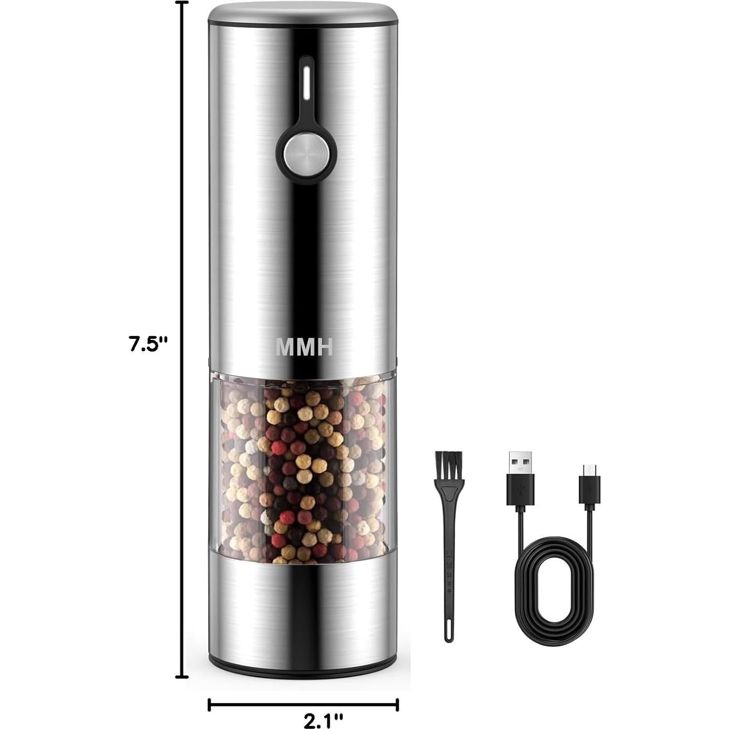 Molinillo Eléctrico de Sal y Pimienta MMH, Acero Inoxidable, 6 Niveles