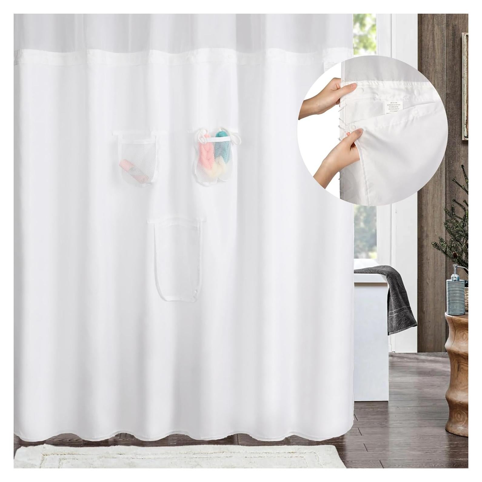 Forro de Cortina de Ducha N&Y HOME 70x137 cm Blanco con Bolsillos