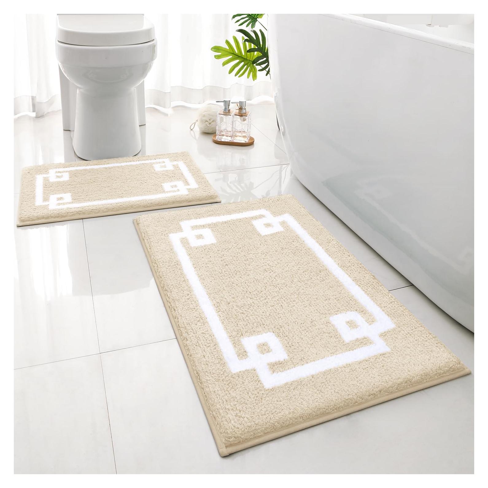 Conjunto de Alfombrillas de Baño HOMEIDEAS 2 Piezas Beige