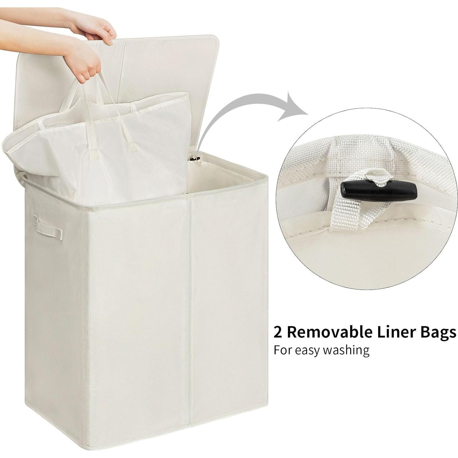 Cesto de Ropa Doble WOWLIVE 140L con Tapa y Bolsas Extraíbles Beige