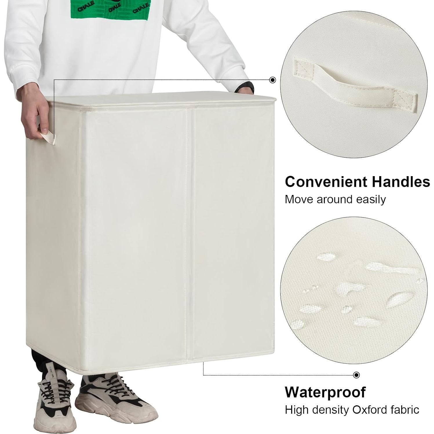 Cesto de Ropa Doble WOWLIVE 140L con Tapa y Bolsas Extraíbles Beige