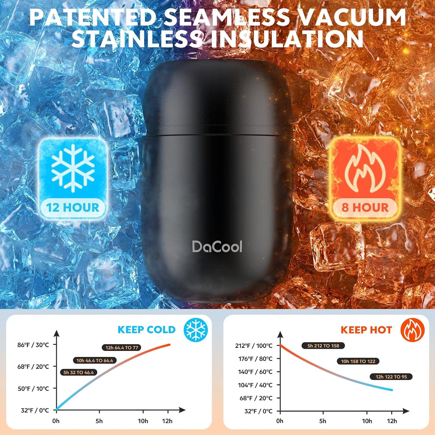 Contenedor de Almuerzo Aislado DaCool 473 ml Acero Inoxidable Negro