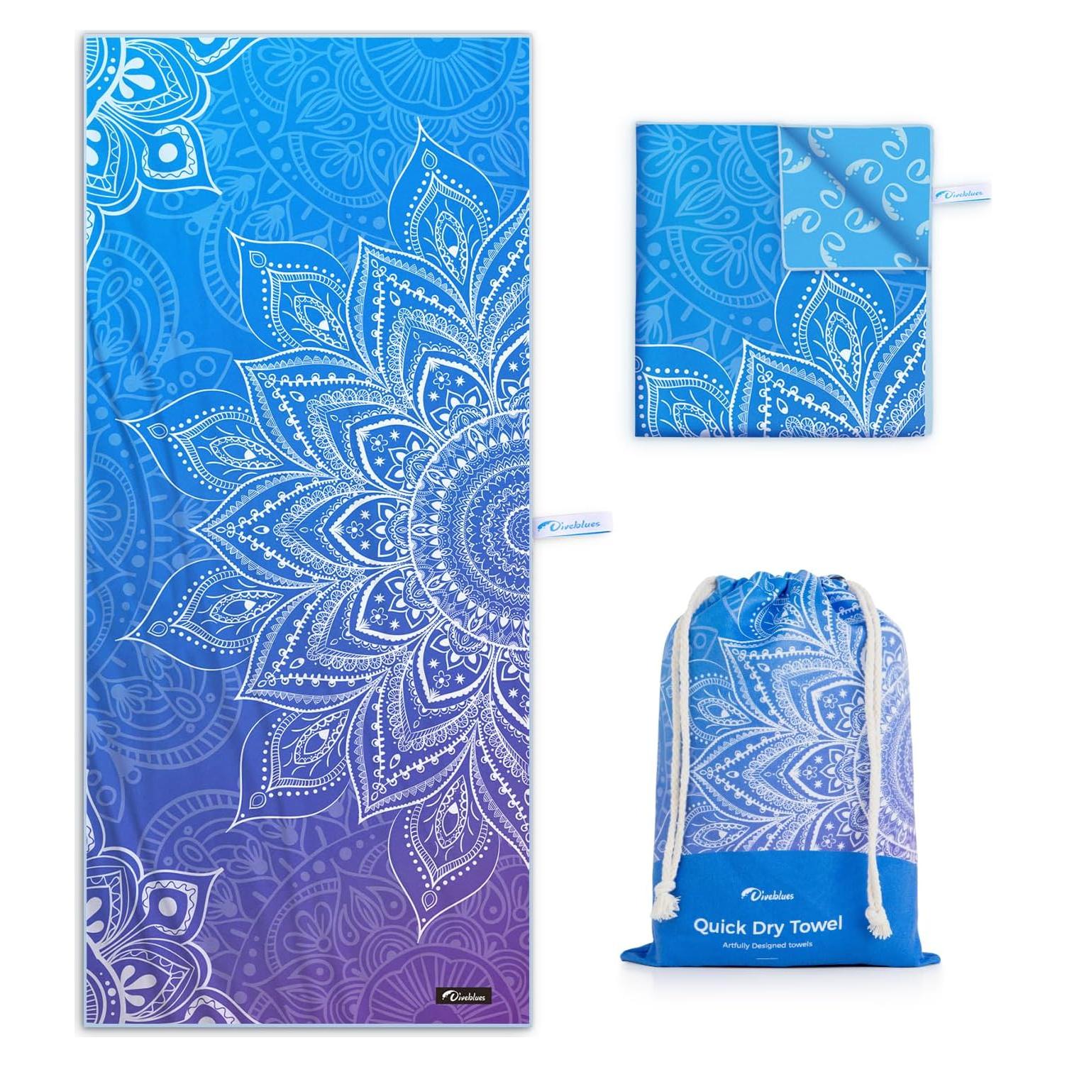 Toalla de Playa Microfibra Diveblues Mandala Azul 200x145 cm
