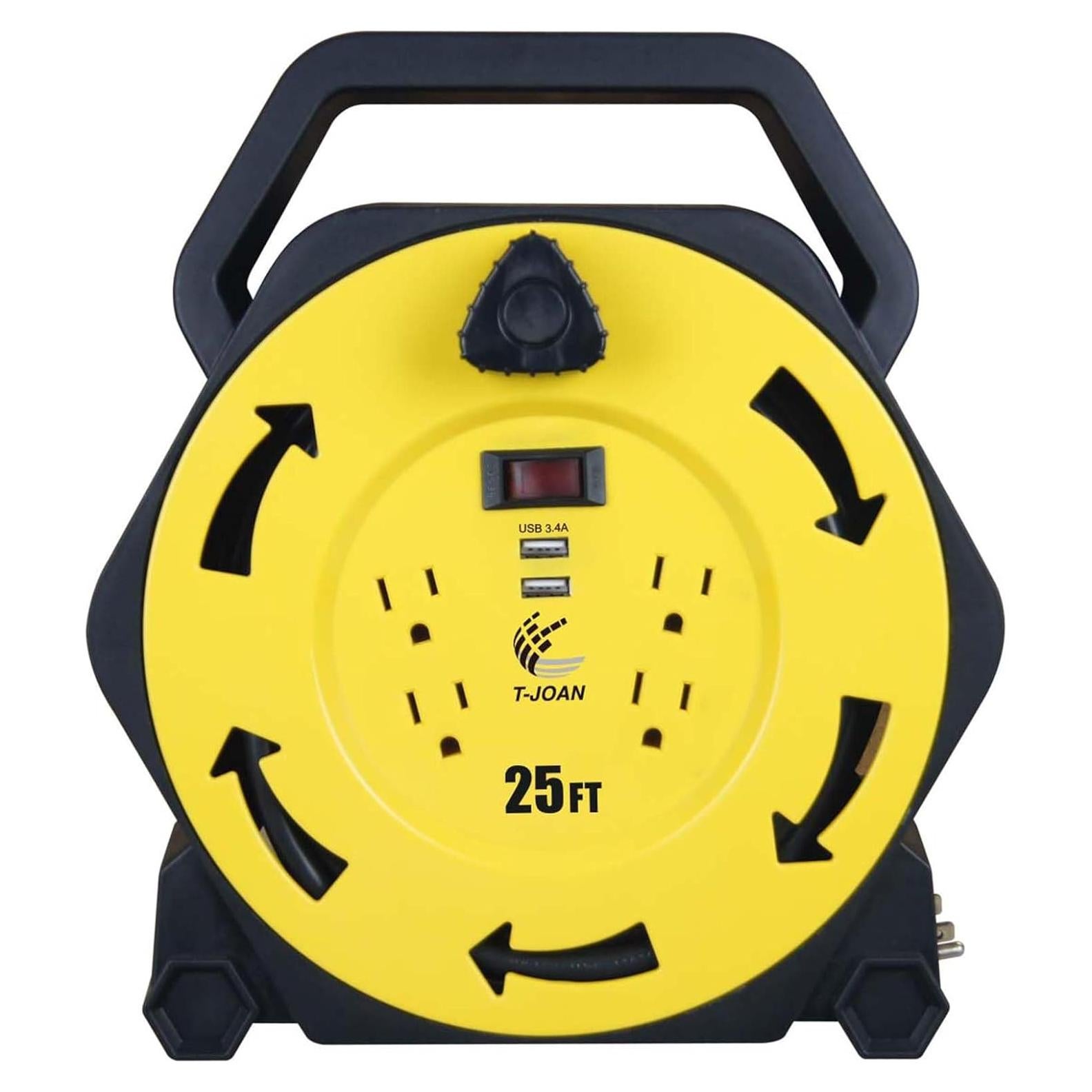 Carrete de Cable de Extensión T-JOAN 7.62m 4 Salidas USB 3.4A