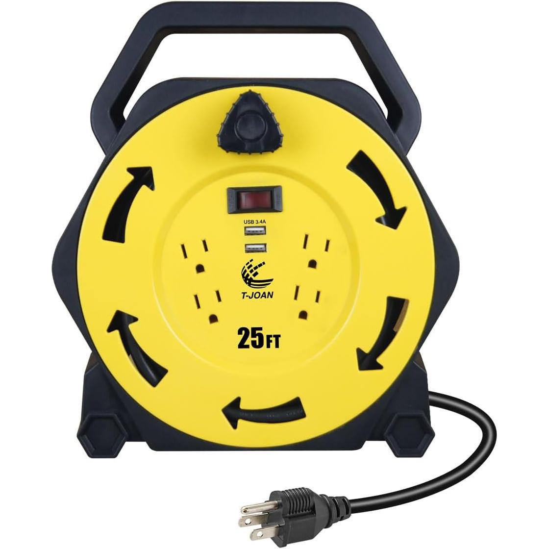 Carrete de Cable de Extensión T-JOAN 7.62m 4 Salidas USB 3.4A