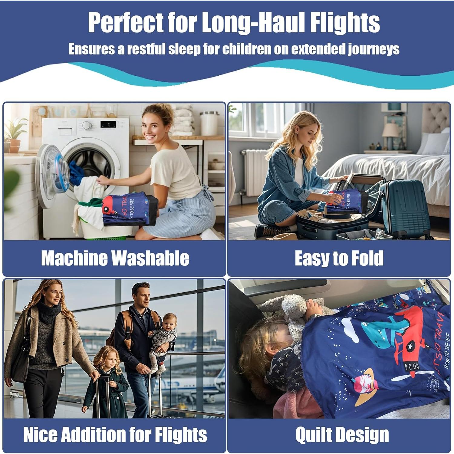 Cama de avión para niños TIOPVIOK con colcha suave azul