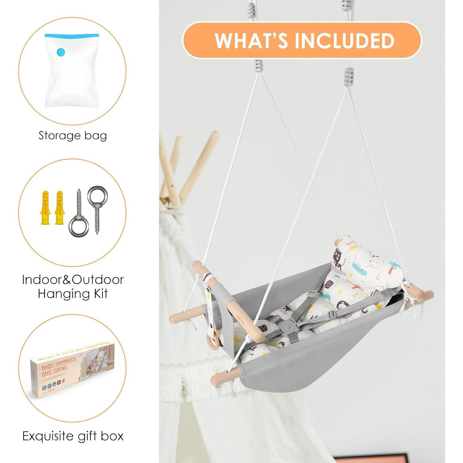 Columpio para Bebés Gladswing de Algodón con Seguridad - Animalito