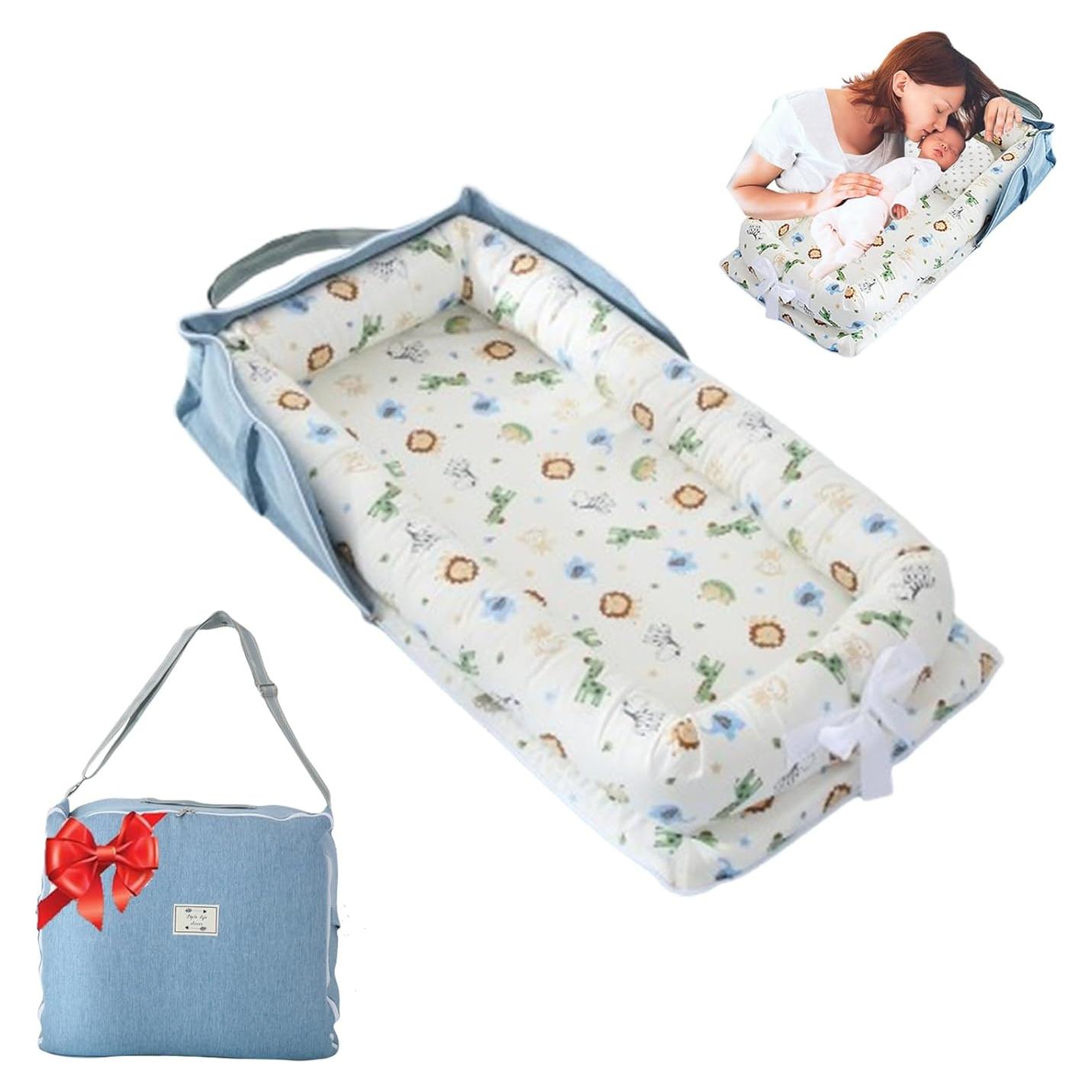 Cojín Portátil para Bebés Loevin Mundo Animal Azul 87.8x53.3cm