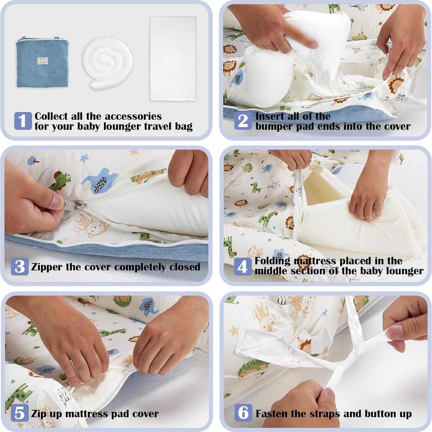 Cojín Portátil para Bebés Loevin Mundo Animal Azul 87.8x53.3cm