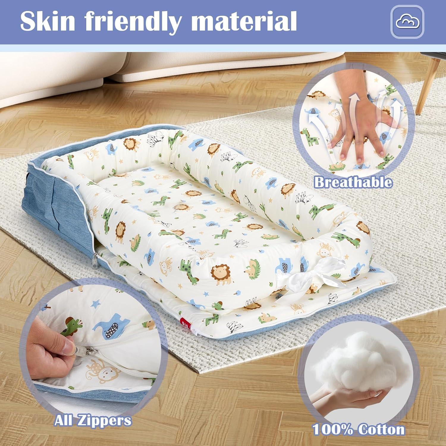 Cojín Portátil para Bebés Loevin Mundo Animal Azul 87.8x53.3cm