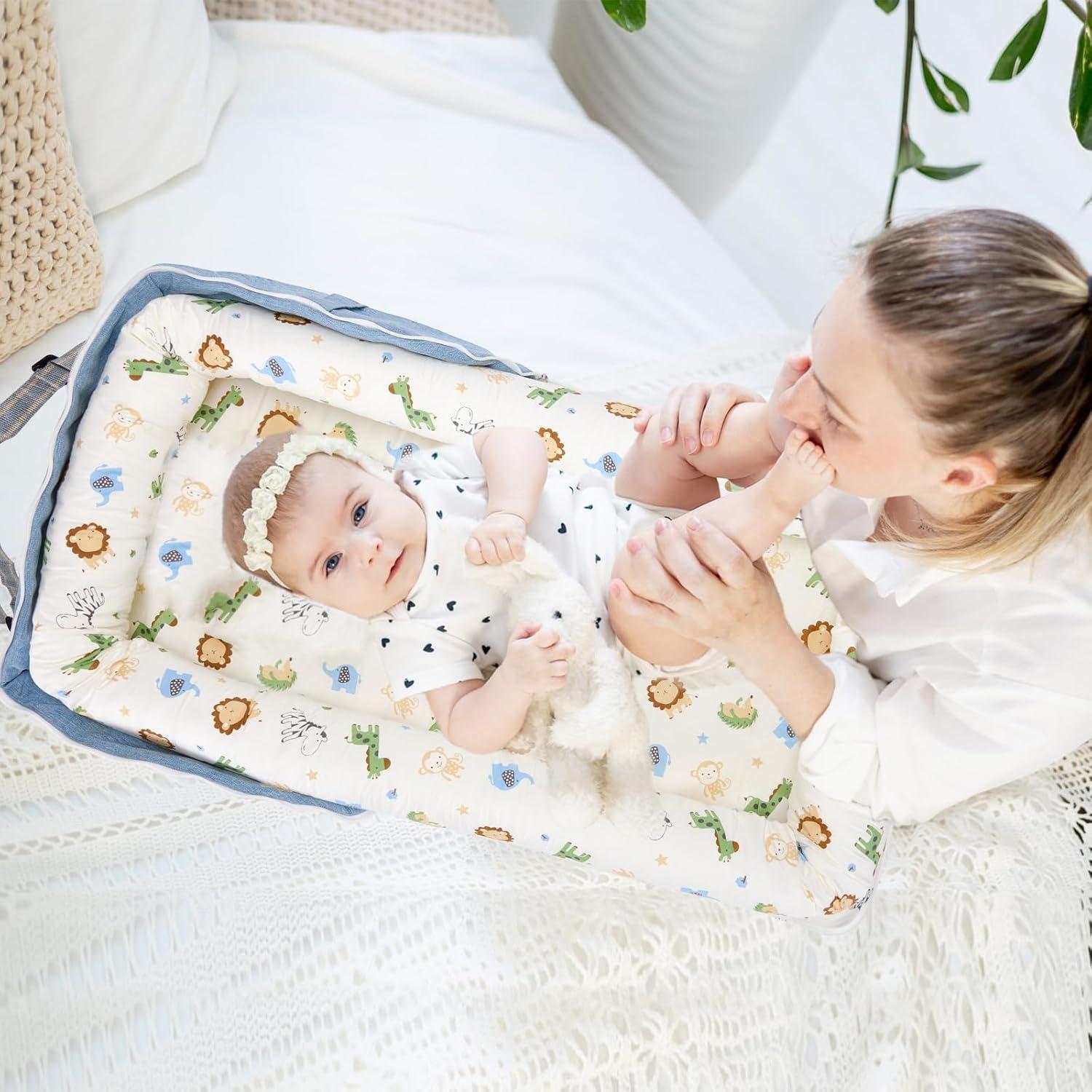 Cojín Portátil para Bebés Loevin Mundo Animal Azul 87.8x53.3cm