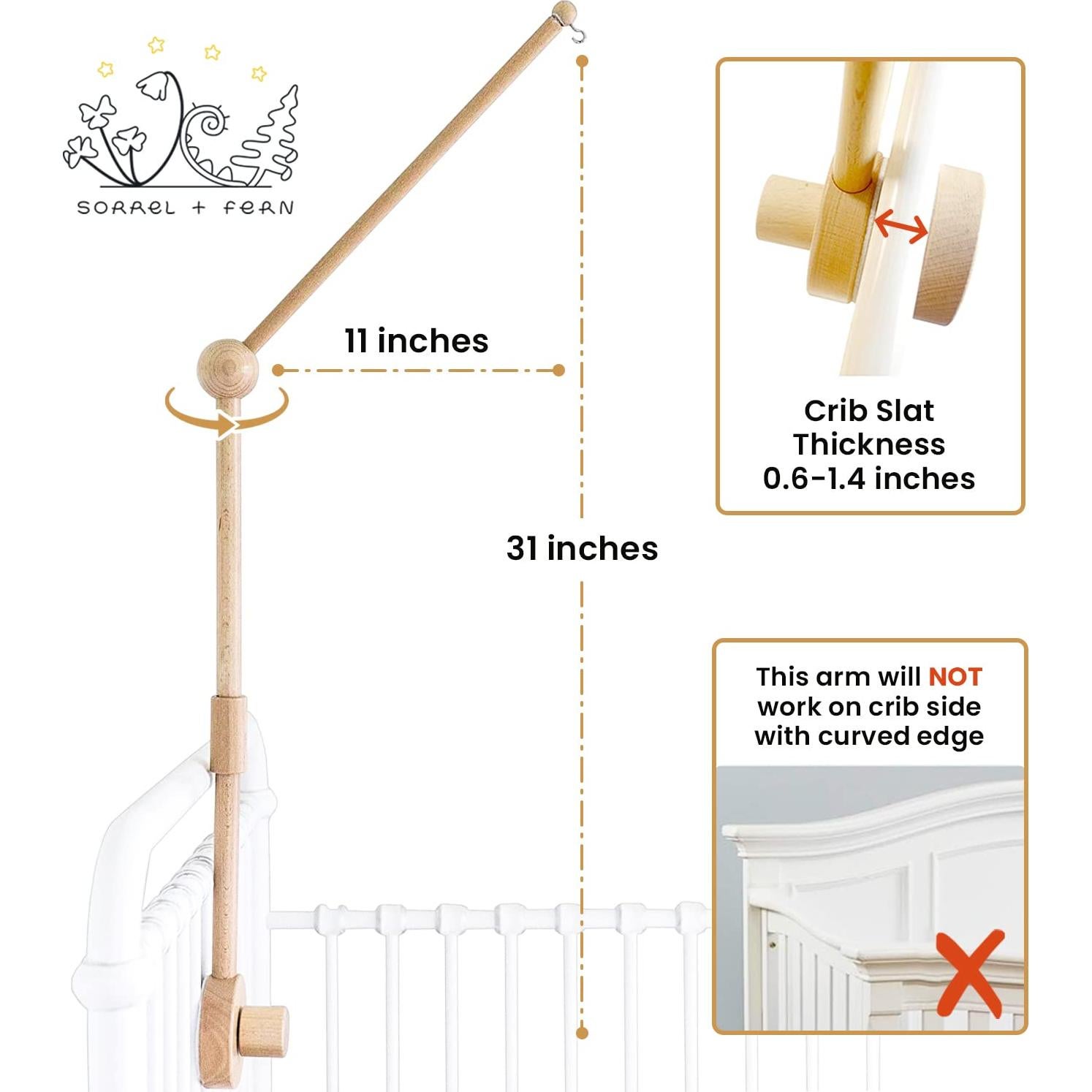 Soporte de Móvil para Cuna Sorrel + Fern 79 cm Madera Haya