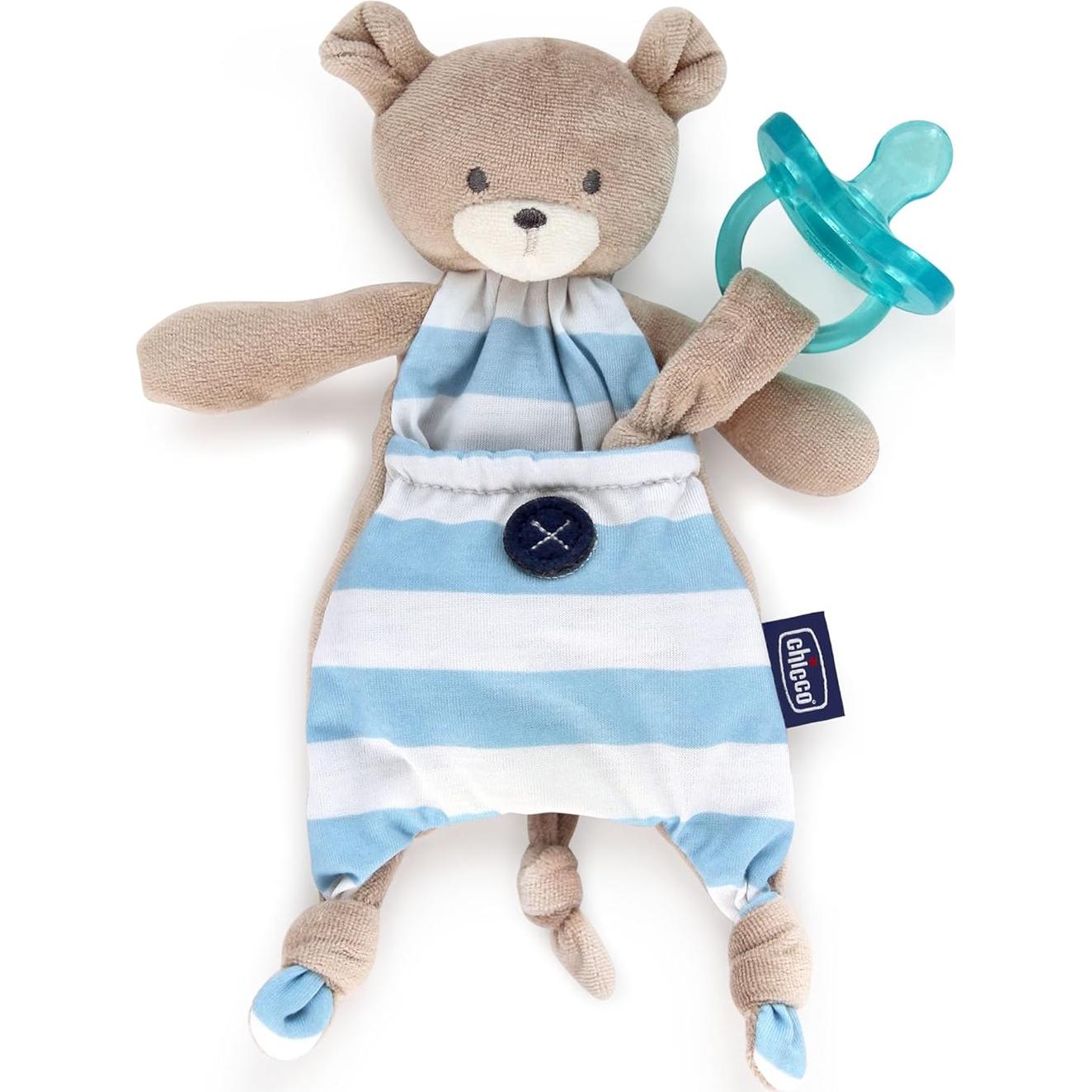 Chicco Pocket Buddies Oso Azul Suave Sujetador de Chupete