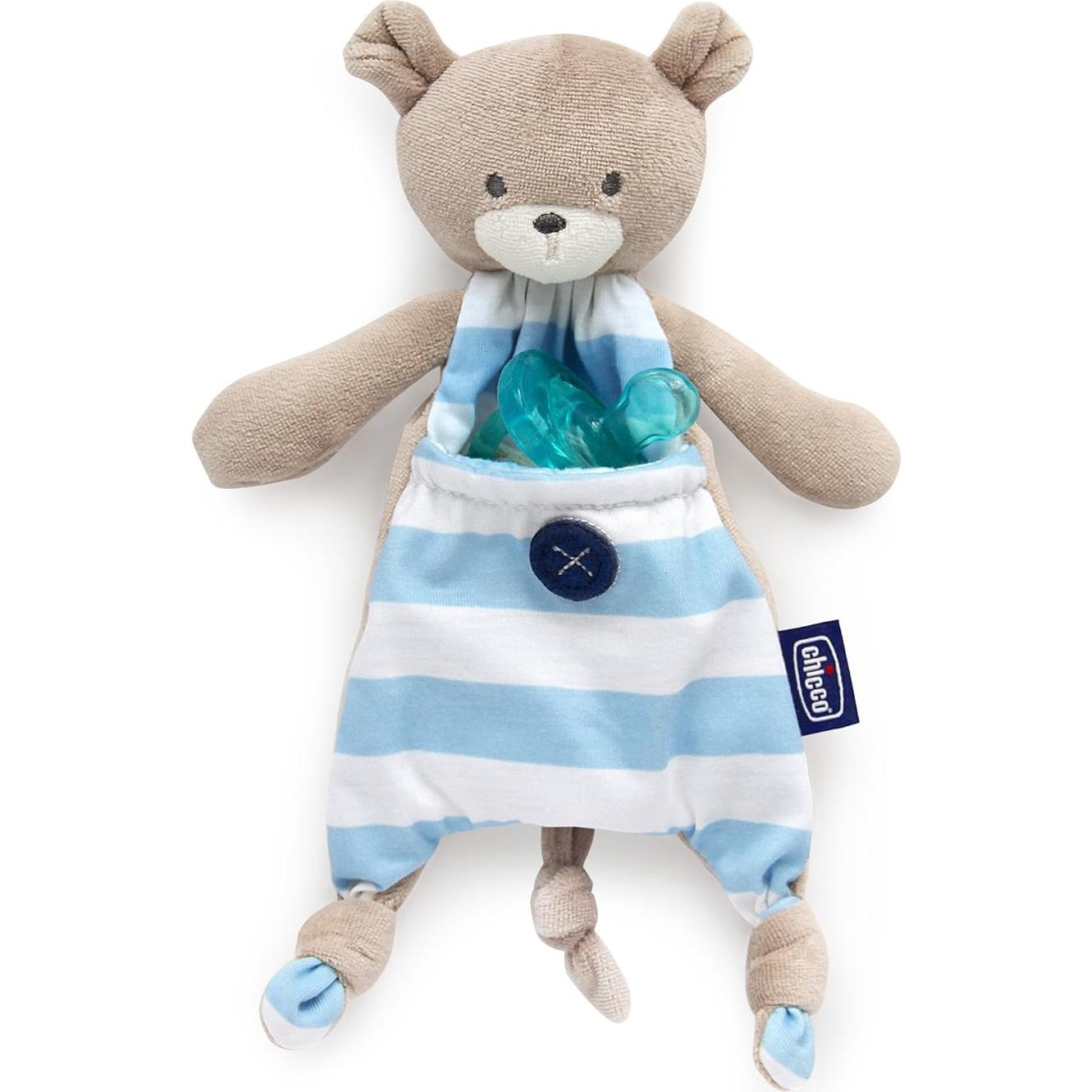 Chicco Pocket Buddies Oso Azul Suave Sujetador de Chupete
