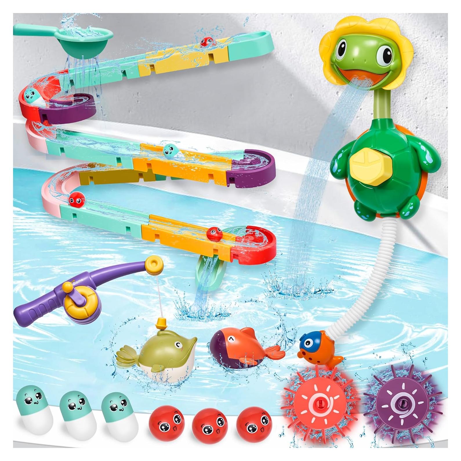 Bath Toys,Bathtub Toy with Shower,Fishing Game for Toddlers, Suction Cup Bath Toys, Bathtub Toys Ball Slide Track for Toddles and Babies, Christmas Birthday Gift for Boys Girls