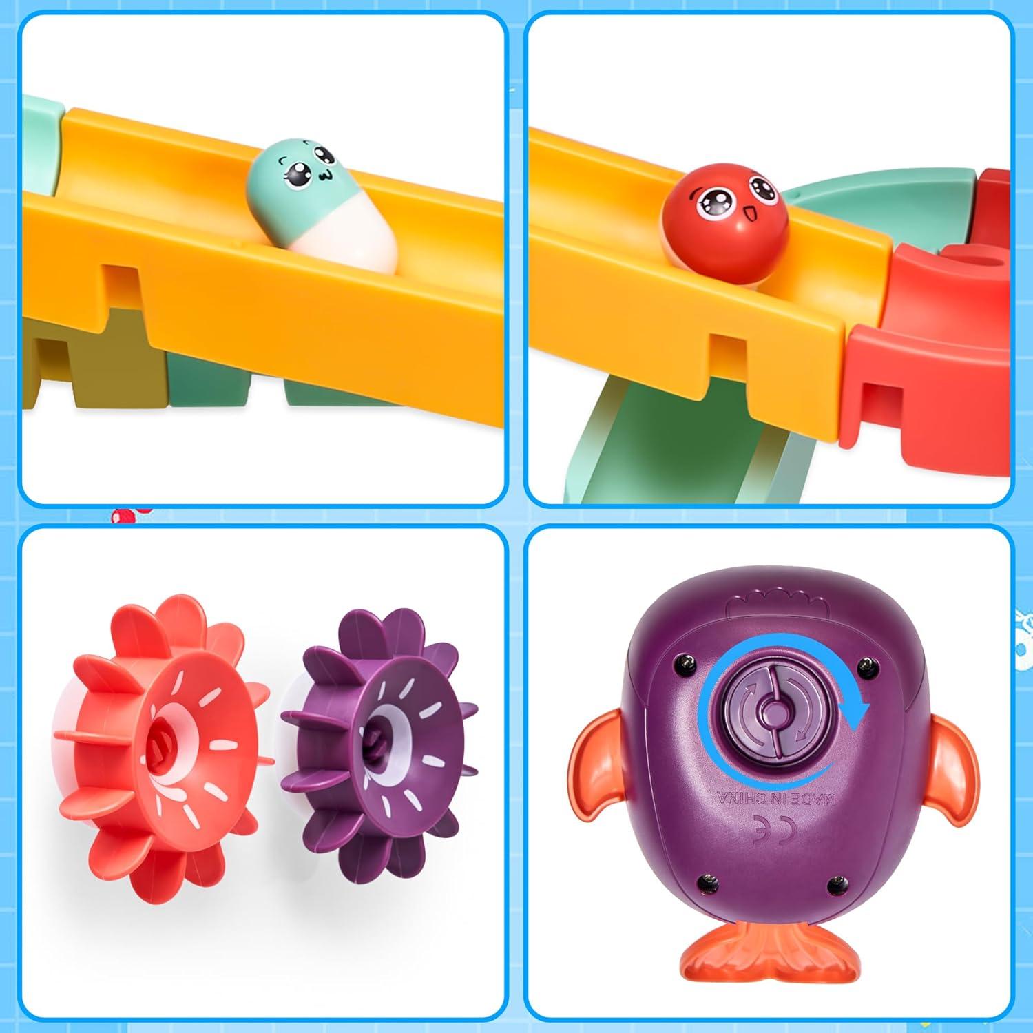 Bath Toys,Bathtub Toy with Shower,Fishing Game for Toddlers, Suction Cup Bath Toys, Bathtub Toys Ball Slide Track for Toddles and Babies, Christmas Birthday Gift for Boys Girls