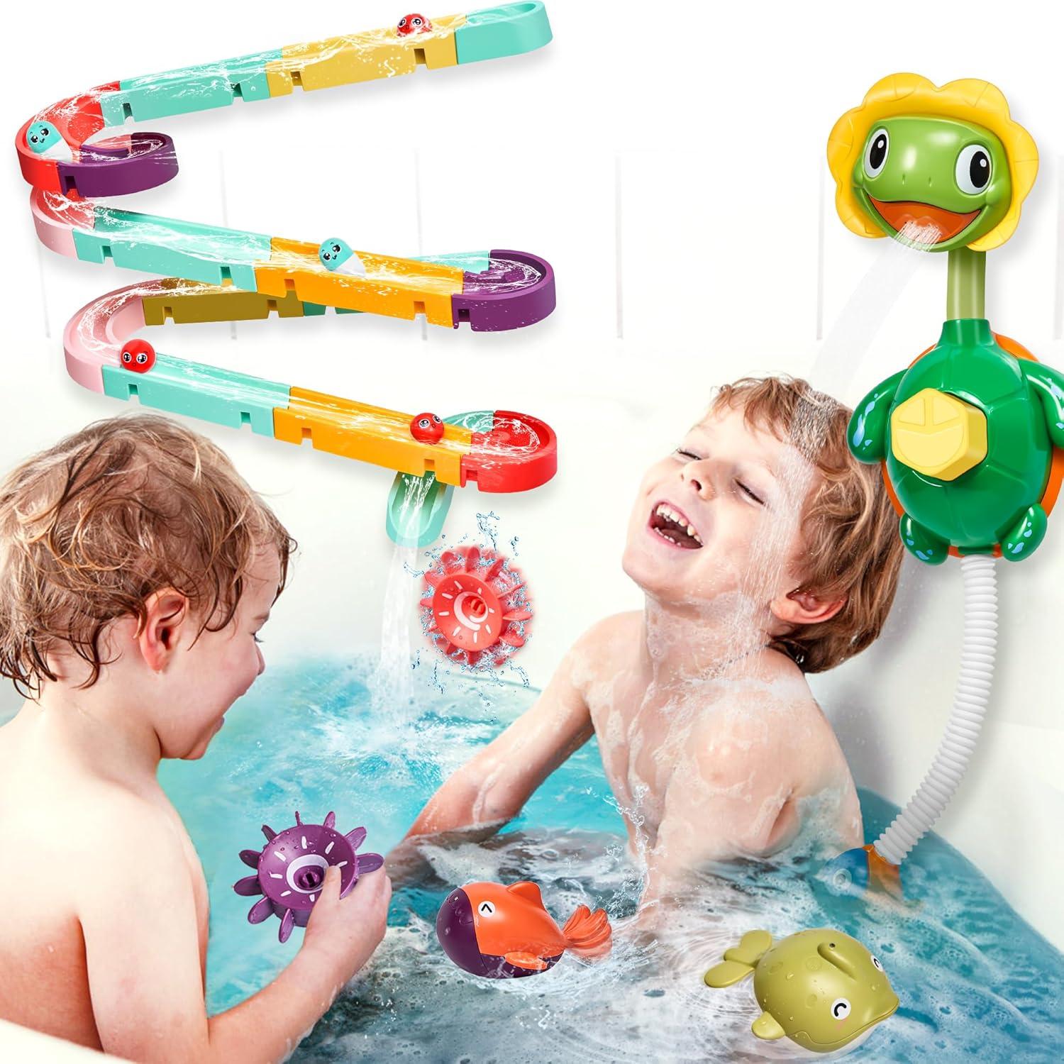 Bath Toys,Bathtub Toy with Shower,Fishing Game for Toddlers, Suction Cup Bath Toys, Bathtub Toys Ball Slide Track for Toddles and Babies, Christmas Birthday Gift for Boys Girls
