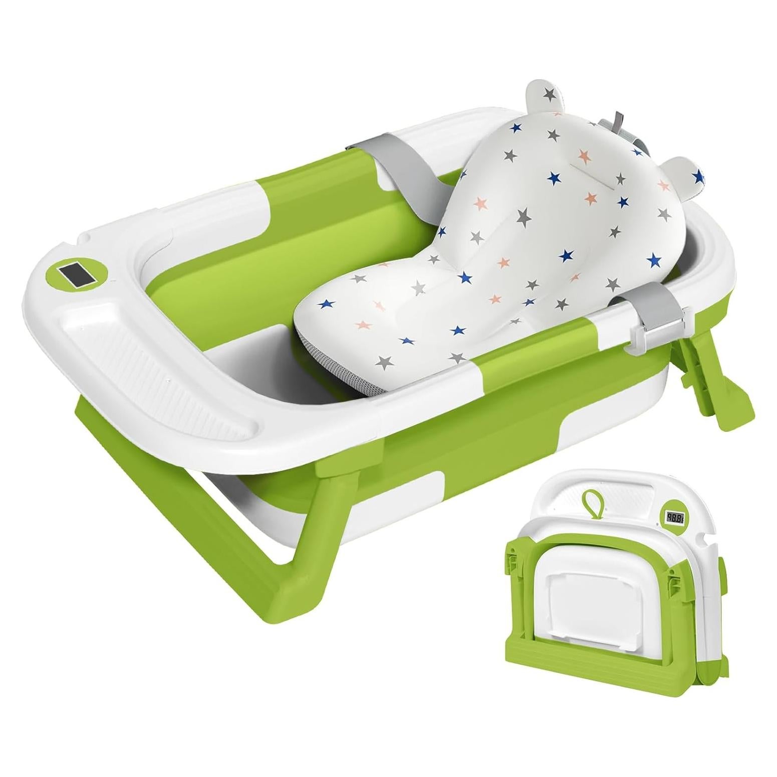 Bañera Plegable para Bebés QueenFul Verde con Termómetro