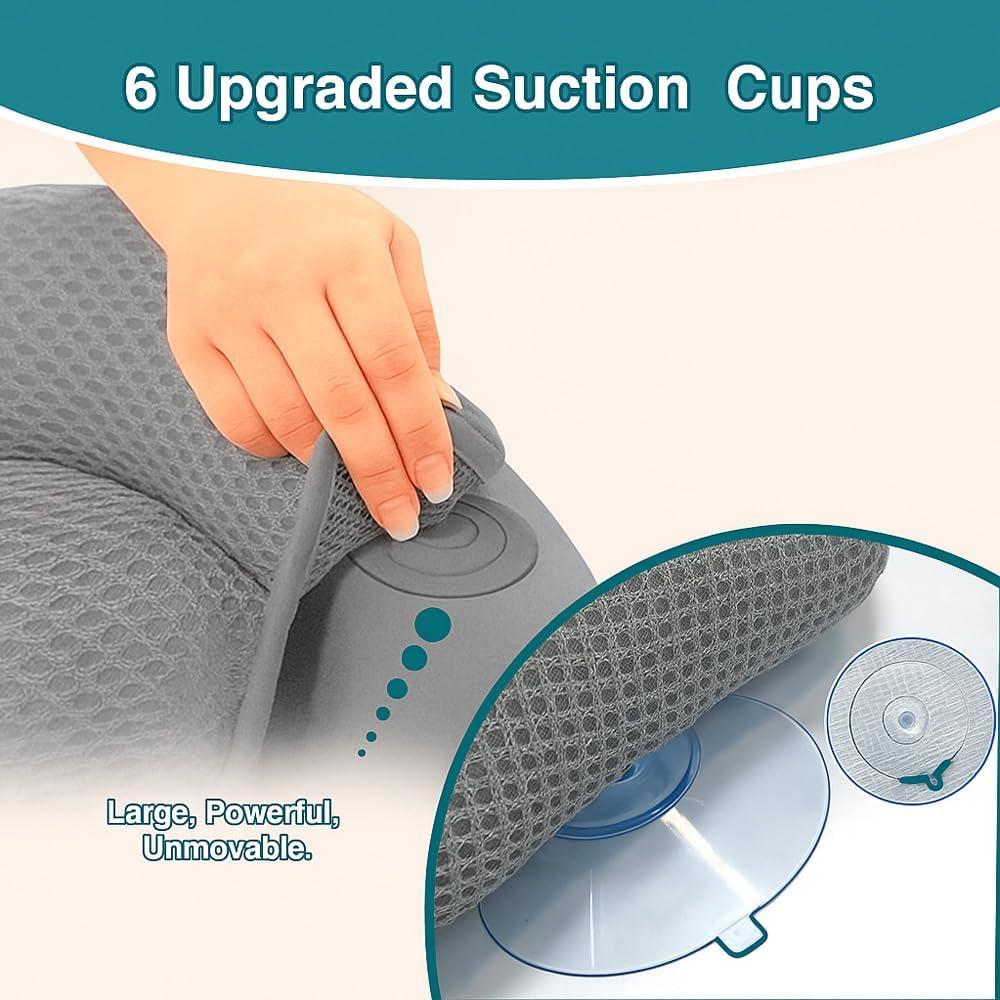 Almohada de Baño RYNEX Gris con Soporte Ergonómico y Ventosas