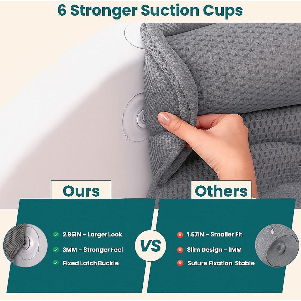 Almohada de Baño RYNEX Gris con Soporte Ergonómico y Ventosas