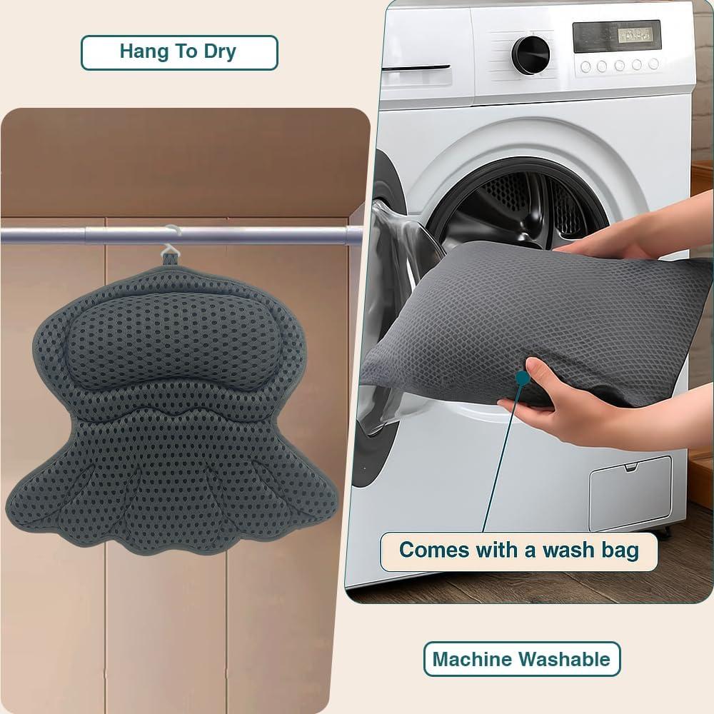 Almohada de Baño RYNEX Gris con Soporte Ergonómico y Ventosas