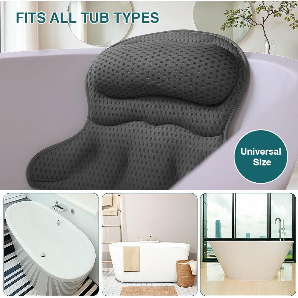 Almohada de Baño RYNEX Gris con Soporte Ergonómico y Ventosas