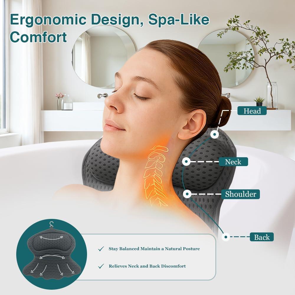 Almohada de Baño RYNEX Gris con Soporte Ergonómico y Ventosas
