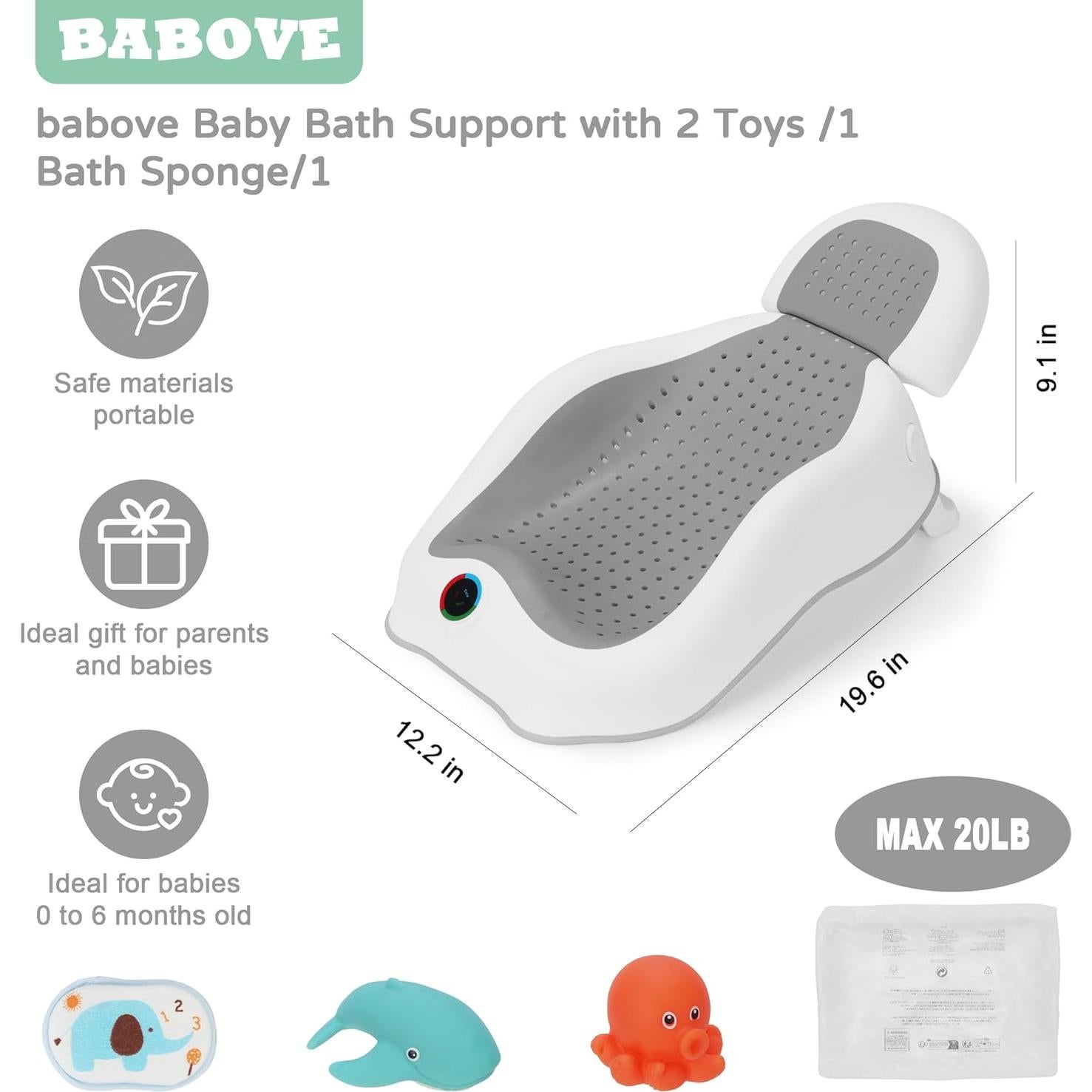 Soporte de Baño para Bebés babove Gris con Termómetro y Juguetes
