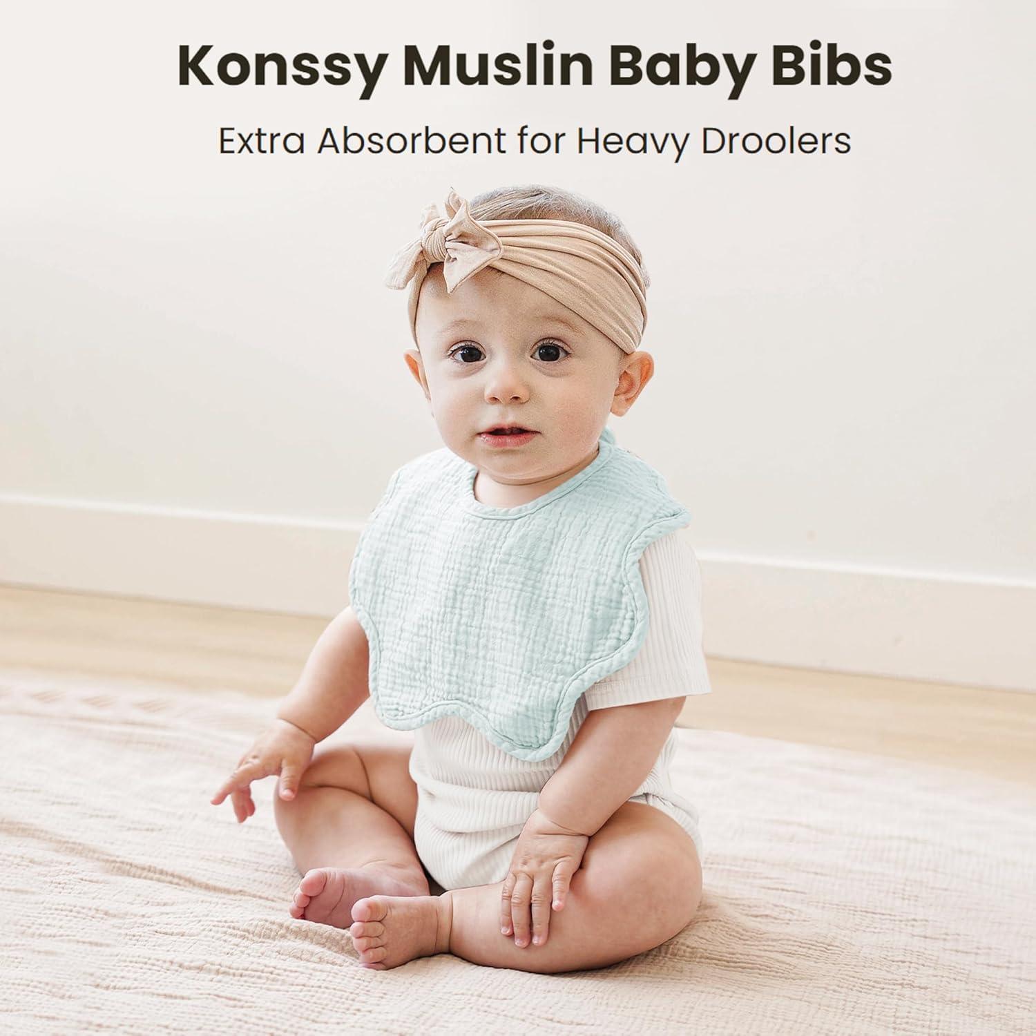 Baberos de Muselina Konssy 100% Algodón Absorbentes 6 Pzs
