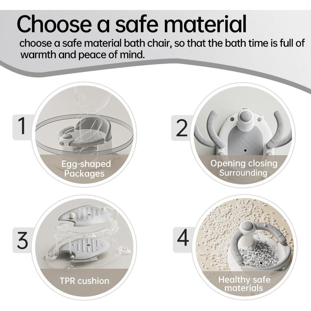 Asiento de Baño Plegable para Bebés Gris - Antideslizante 20.3x15.2 cm