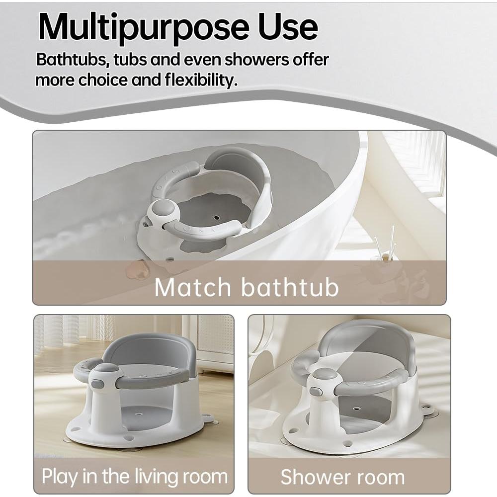 Asiento de Baño Plegable para Bebés Gris - Antideslizante 20.3x15.2 cm