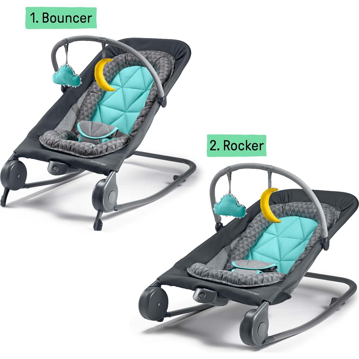 Balanceador y Mecedora 2-en-1 Dúo Bright Starts Gris Verde