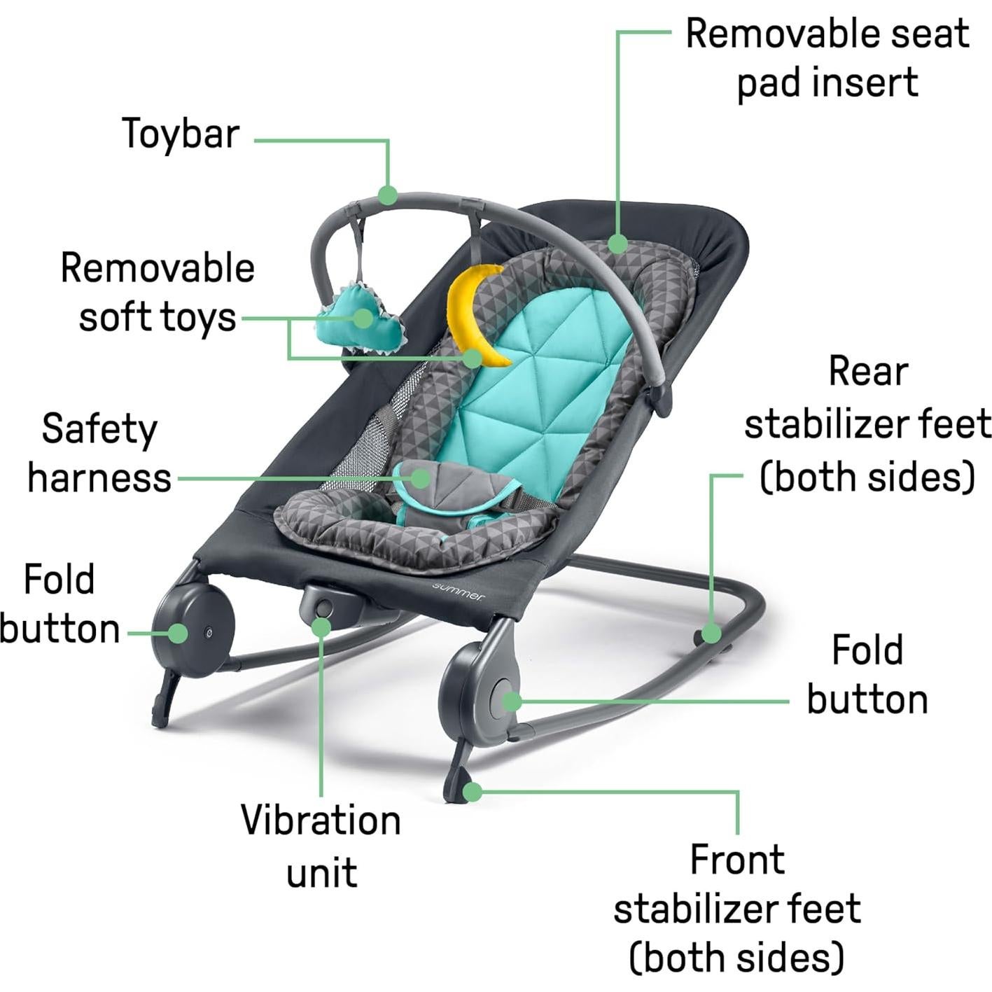 Balanceador y Mecedora 2-en-1 Dúo Bright Starts Gris Verde