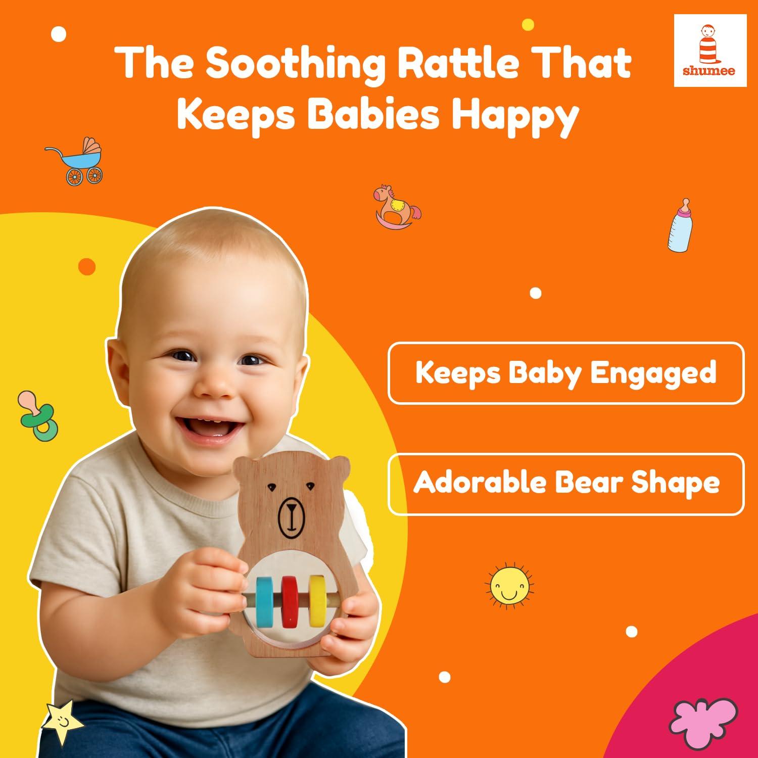 Sonajero y Mordedor de Madera Shumee Oso para Bebés 0-6 Meses