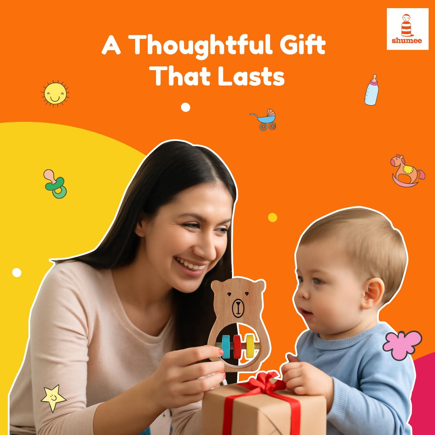 Sonajero y Mordedor de Madera Shumee Oso para Bebés 0-6 Meses