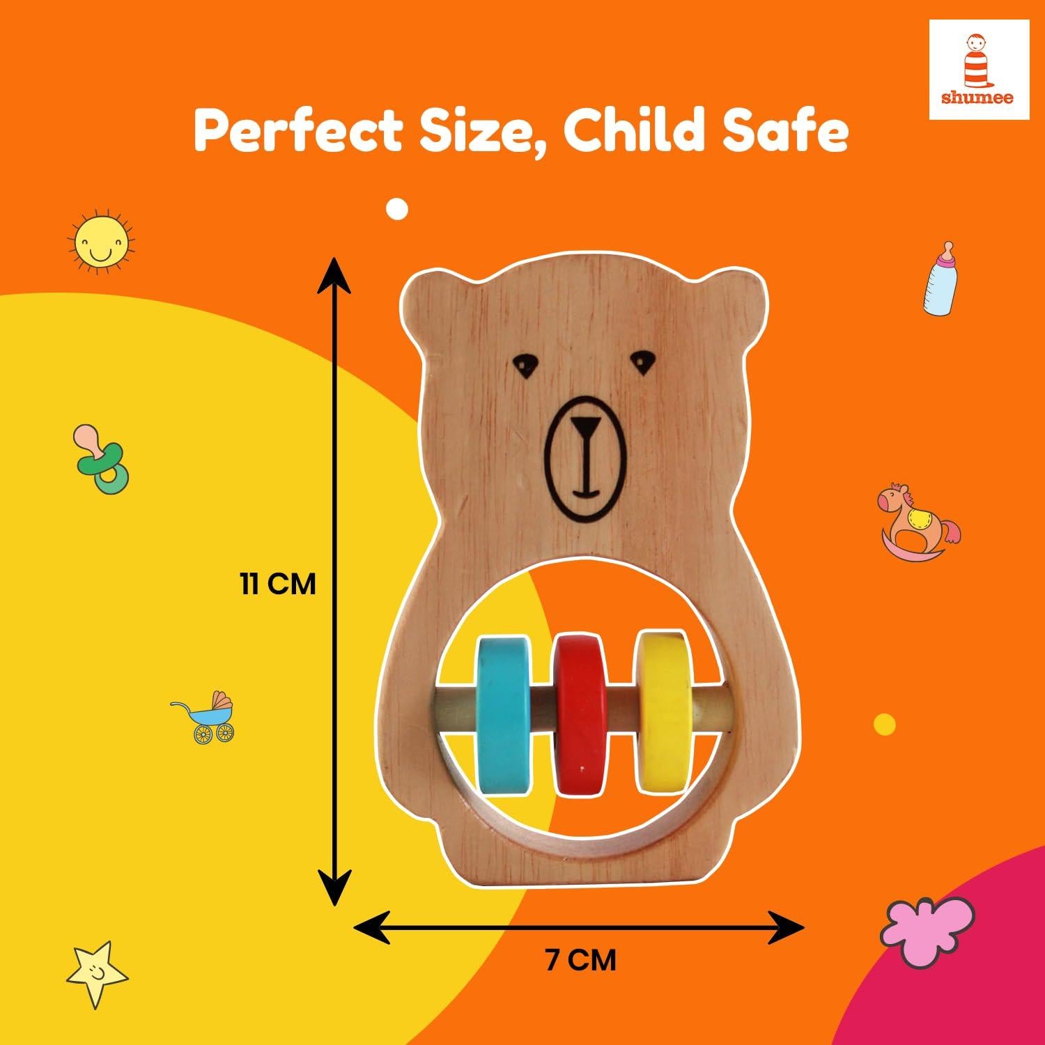 Sonajero y Mordedor de Madera Shumee Oso para Bebés 0-6 Meses