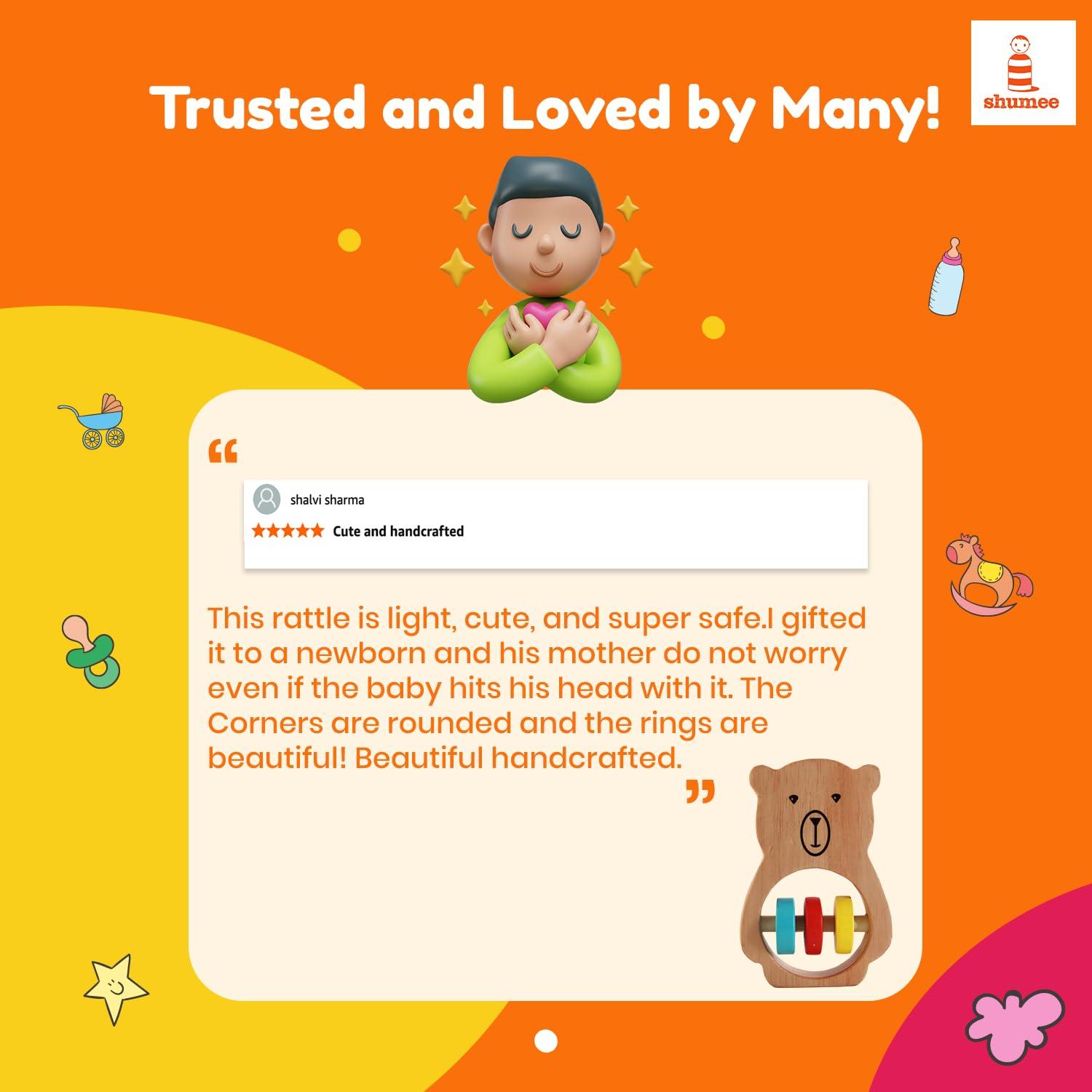 Sonajero y Mordedor de Madera Shumee Oso para Bebés 0-6 Meses