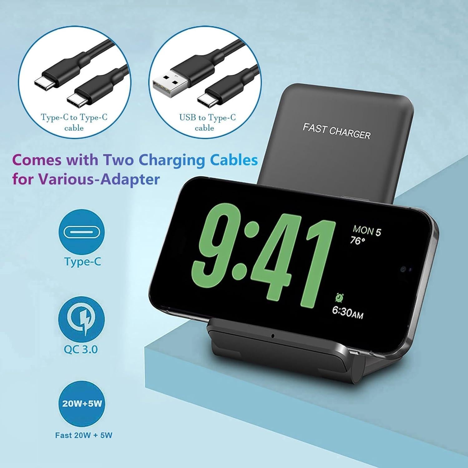 Cargador Inalámbrico 2 en 1 PDKUAI 20W Plegable Negro